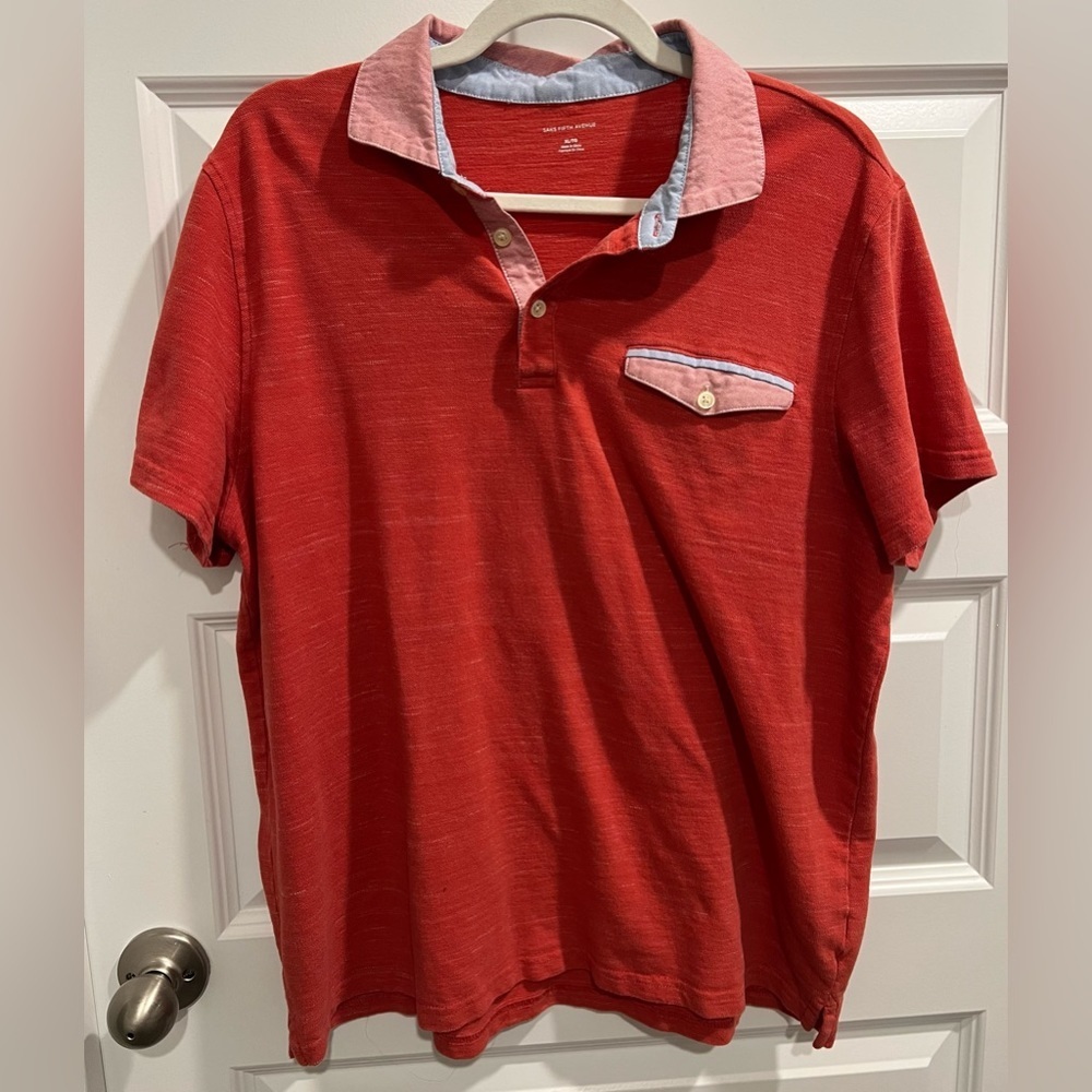 Saks Fifth Avenue Men’s Polo Style Shirt Size XL Red & Pink ❤️🩵
